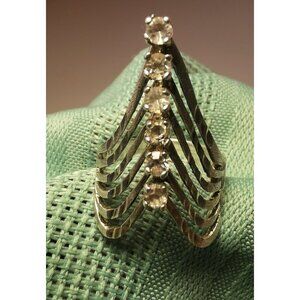 Vintage Sterling Silver 925 Multi Band Index Finger Ring w Clear Stone Accen 6.5